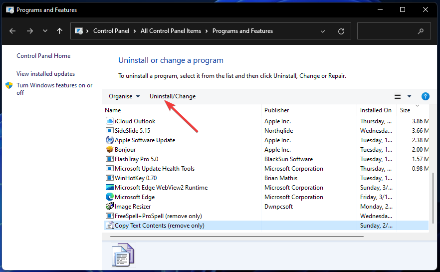 Errore di attivazione di Windows 11 dell'applet Programmi e funzionalità 0x87e10bc6