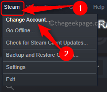 Минимальная смена аккаунта в меню Steam