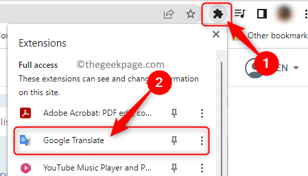 Chrome Odprite razširitev Prevajalnik Min