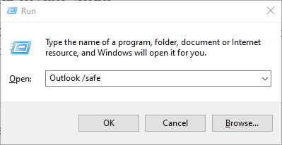 Az Outlook / safe parancs nem tudja megnyitni az információs tárolót