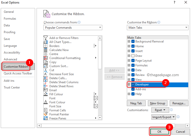 Opciones de Excel Personalizar Ribbon Developer Min