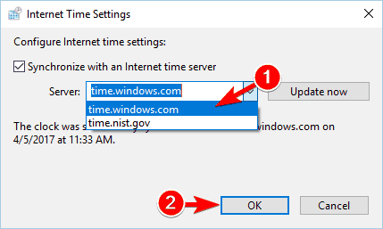 problème de paramètres de compte Outlook du serveur de temps