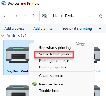 Įrenginys ir spausdintuvai Spausdintuvai Pasirinkite norimą spausdintuvą Dešiniuoju pelės mygtuku spustelėkite Nustatyti kaip numatytąjį spausdintuvą Min