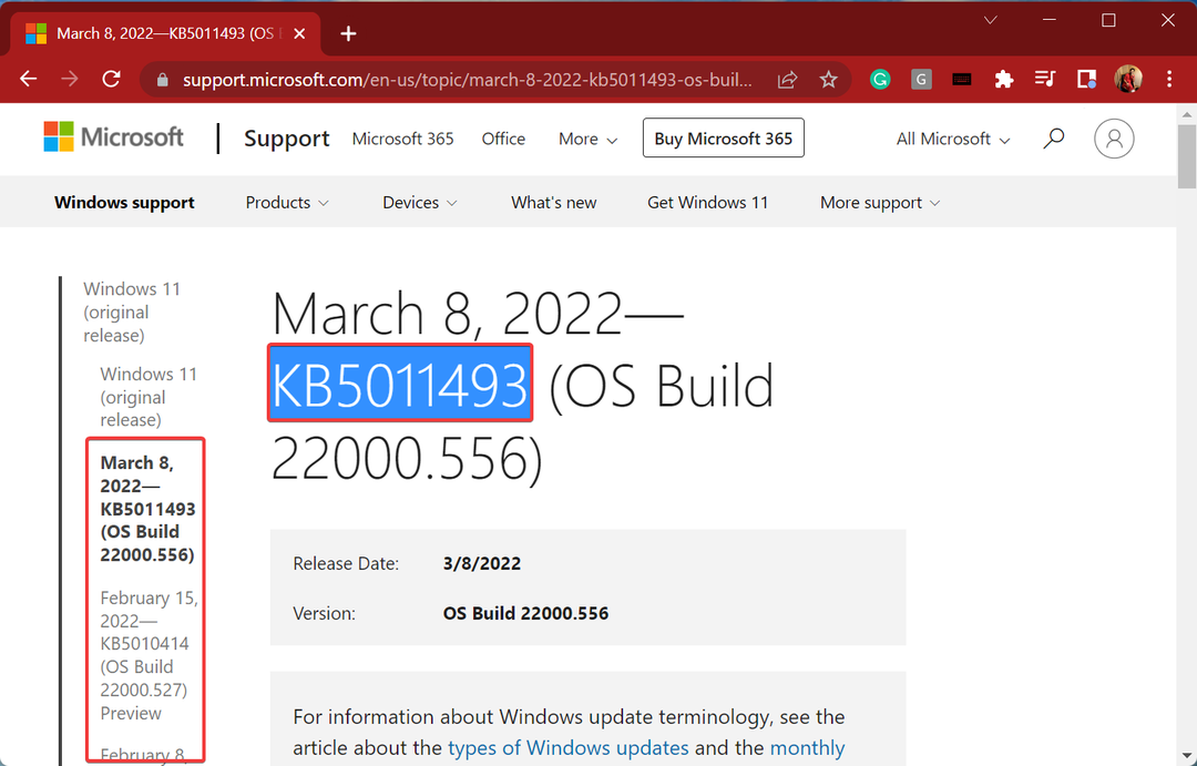 Kopirajte KB broj da popravite 0x80073701 Windows 11