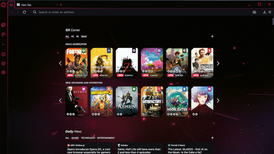 Opera GX Corner - przeglądarka do gier