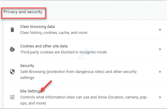 Chromeの設定プライバシーとセキュリティサイトの設定