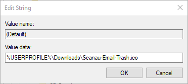 Прозорецът за редактиране на низ Windows 10 персонализирана икона на кошчето не е освежаваща