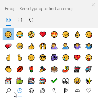 Emotikonide paneel Windows 10