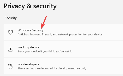 לחץ על Windows Security בהגדרות