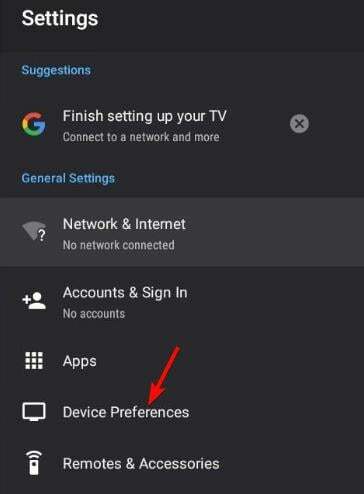 Preferenze del dispositivo Android TV