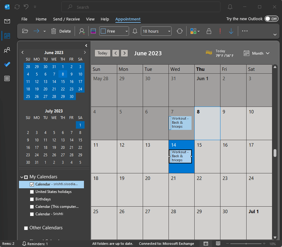 OUTLOOK_drag e ctrl copiam um compromisso do calendário do Outlook para outro dia