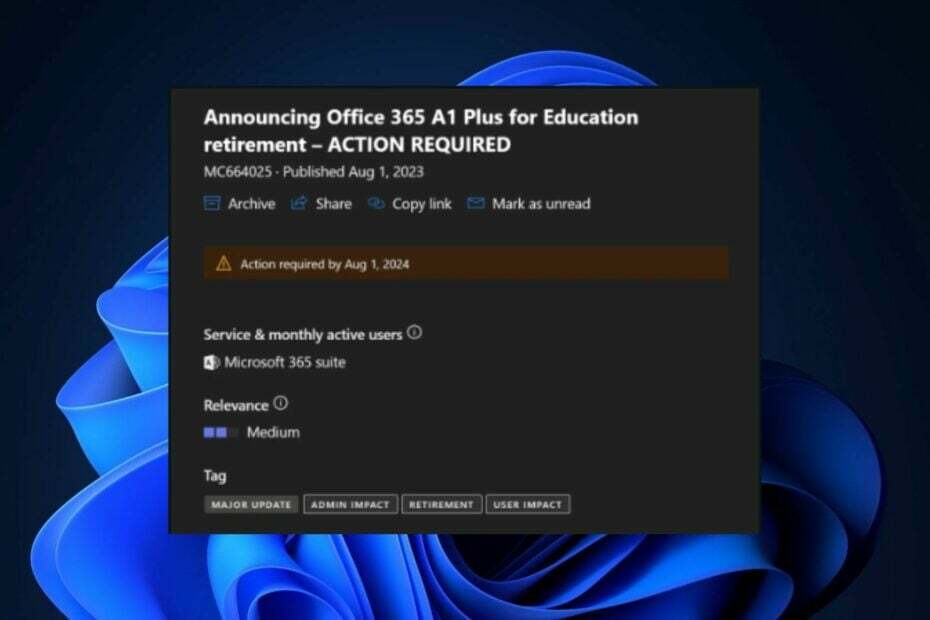 Microsoft は Office 365 A1 Plus for Education を廃止します