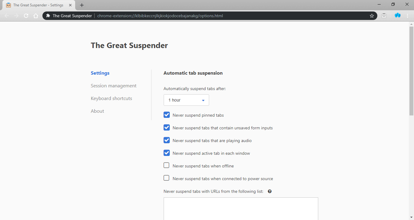 najboljša orodja za upravljanje zavihkov za Chrome The Great Suspender