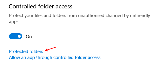 Lisage kaitstud kaust Windows 10 kontrollitud kaustale juurdepääs