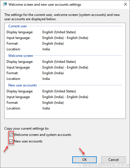 Copiar as configurações do idioma do administrador para o mínimo do usuário atual
