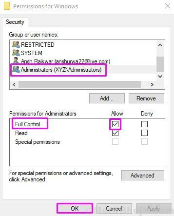 Berechtigungen für Windows Full Control Printer Registry Fix
