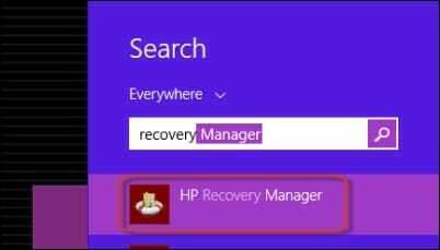 Etsi HP Recovery Manager