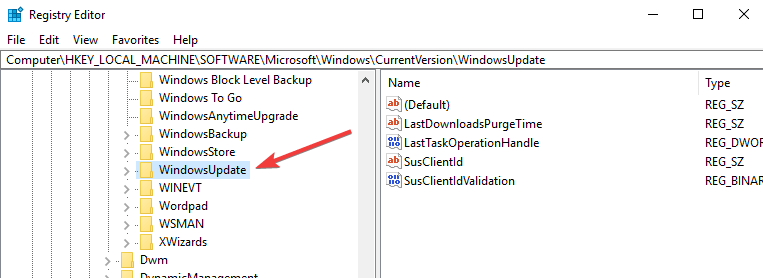 редактор реестра обновлений Windows