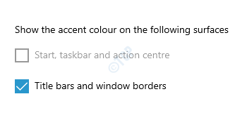 निम्नलिखित सरफेस टाइटल बार और विंडोज बॉर्डर पर एक्सेंट कलर दिखाएं Color