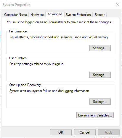 Okno Vlastnosti systému - ako nainštalovať jdk Windows 10