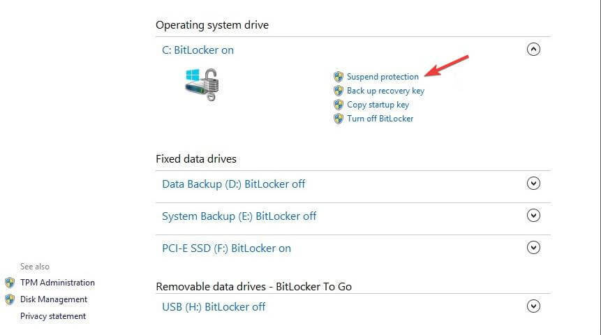 keskeytä bitlocker-bios-päivitys Dell