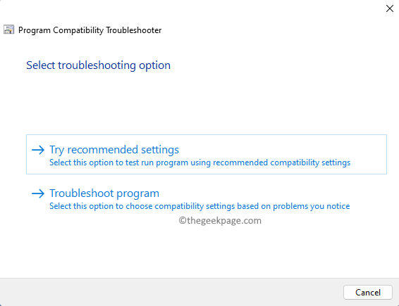 Programme Compatibilité Troubleshooter Options Min