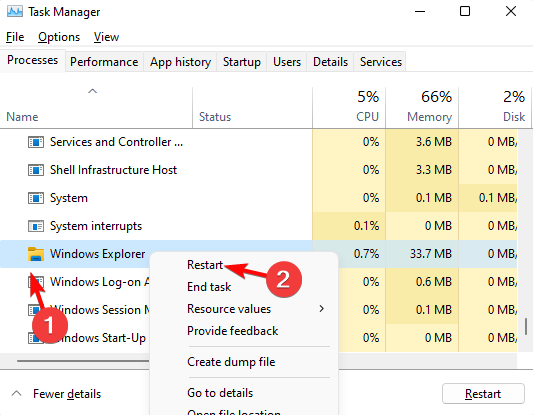 restartējiet programmu Windows Explorer