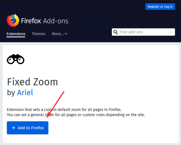 Firefox에 확장 추가-브라우저가 화면에 맞지 않음