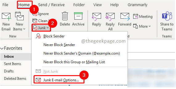 जंक ईमेल विकल्प न्यूनतम