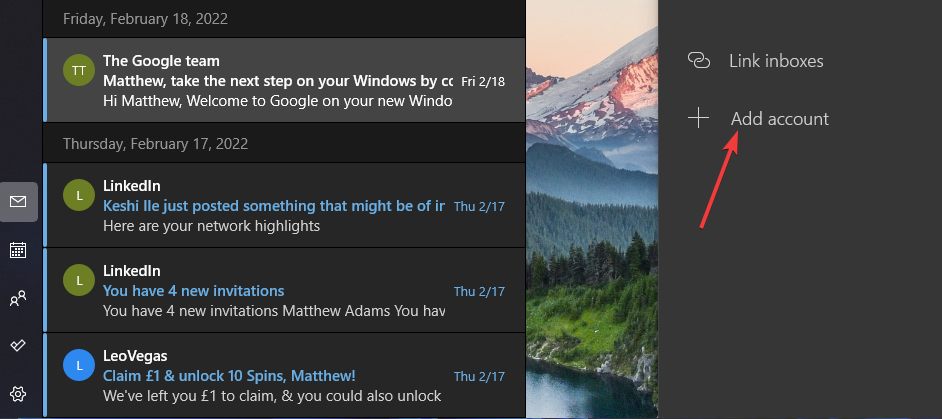 Agregar opción de cuenta La aplicación de correo de Windows 11 no funciona