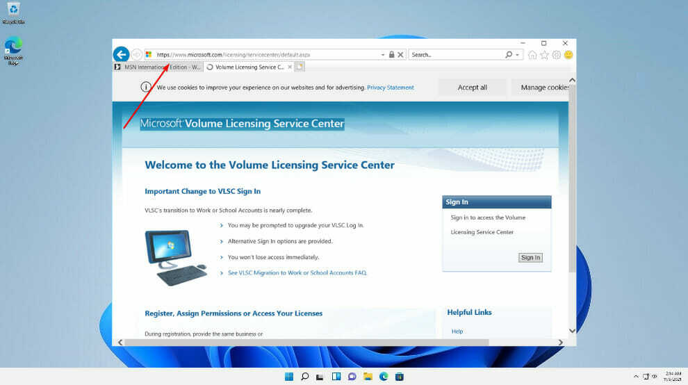 barra de búsqueda VLSC inicio de sesión no funciona vlsc windows 11