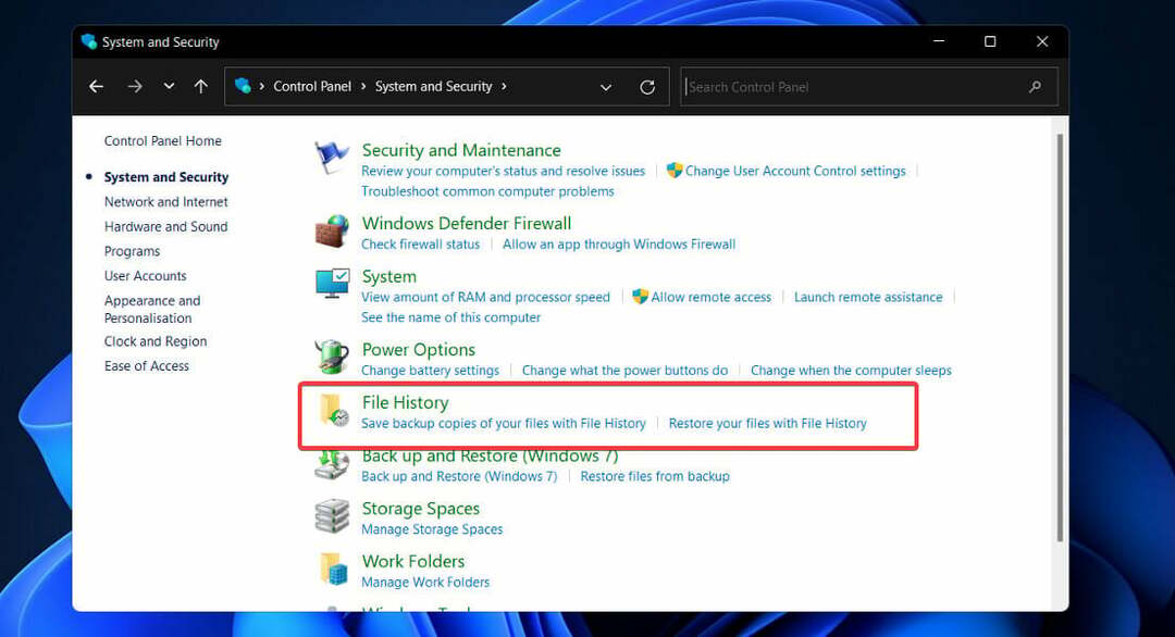 tiedostohistoria palauttaa poistetut tiedostot Windows 11