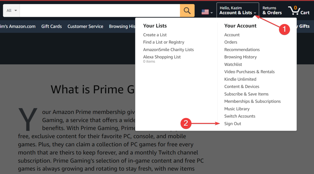 Sair para corrigir o jogo Amazon Prime não está funcionando