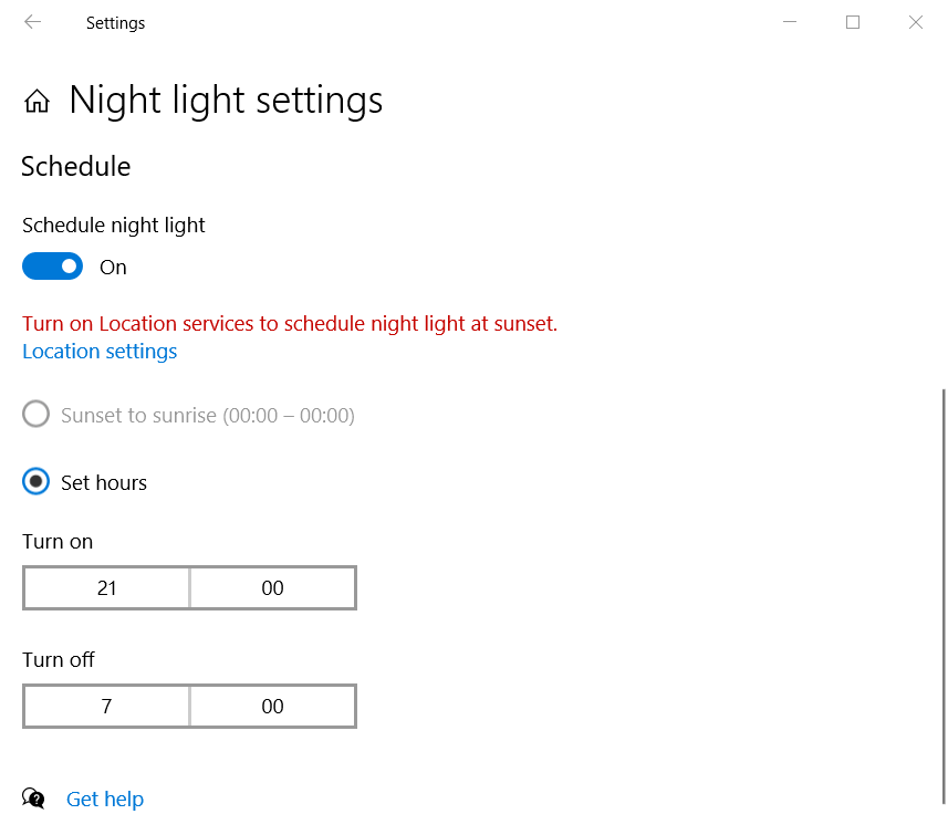 ตัวเลือกการตั้งเวลาสำหรับแสงกลางคืน วิธีสกรีนสี windows 10