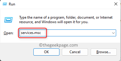 Esegui il comando dei servizi di Windows min