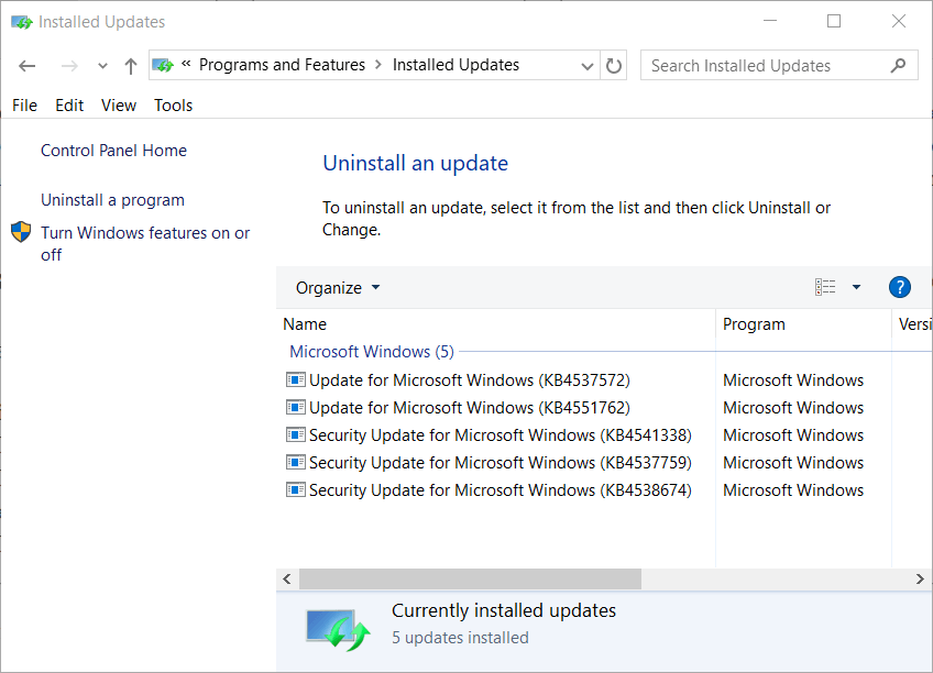 Windowsi värskenduste loendis on selle objekti loomiseks kasutatud programm väljavaade