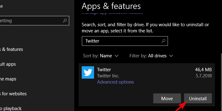 windows 10 twitter-app wil niet openen