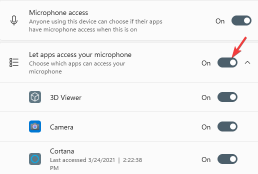 Zapnite možnosť Umožniť aplikáciám prístup k mikrofónu