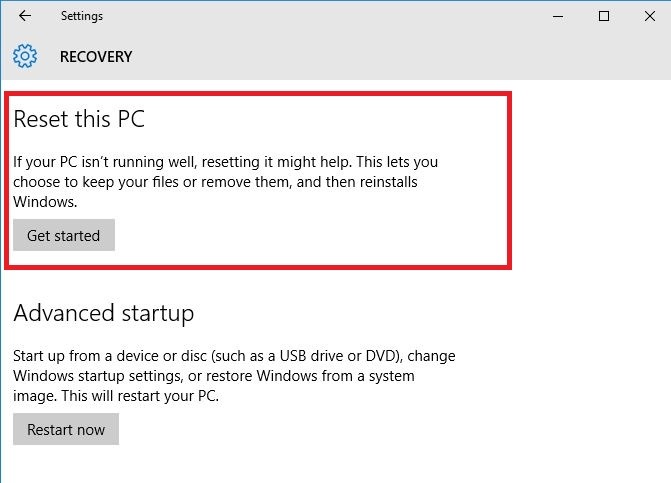 ვერ განახორციელებს Windows 10 ქარხნის გადატვირთვას