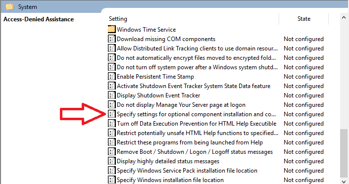 Especifique as configurações para instalação e reparo de componentes opcionais