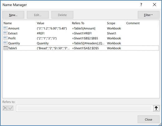 Navn Manager-vinduet Excel-fil vil ikke bryte koblinger