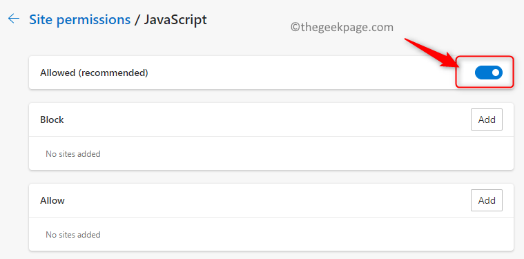 Edge Site Permissions Sva dopuštenja Odaberite Javascript Uključi Dopušteno Min
