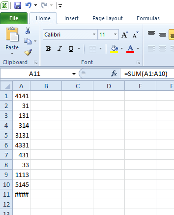 Columna estrecha de la hoja de cálculo La hoja de cálculo de Excel no se suma correctamente