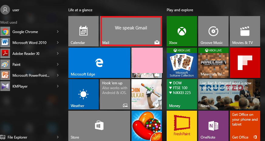 Įjunkite / išjunkite „Swipe“ funkciją „Windows 10 Mail App“