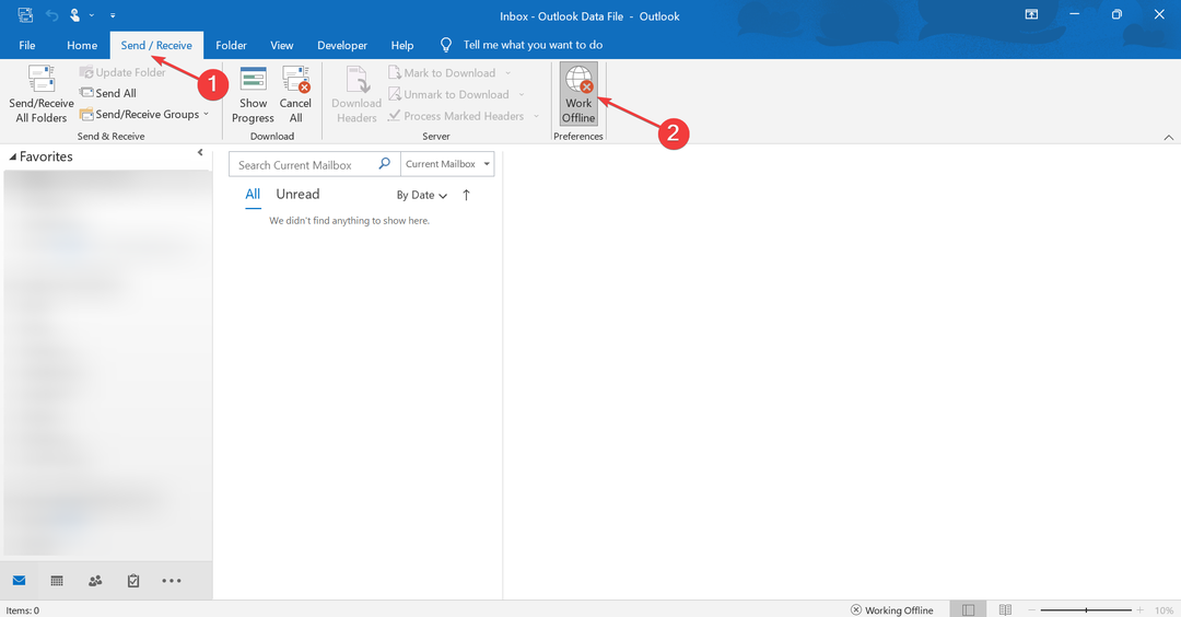 работа офлайн за Outlook, за да анулира всяко съобщение
