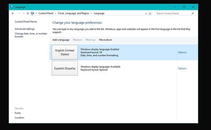 Další jazykové sady zabraňují stahování Windows 10 build