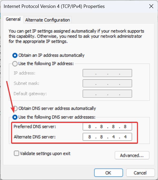 cambia DNS per correggere l'errore del certificato doh.xfinity.com