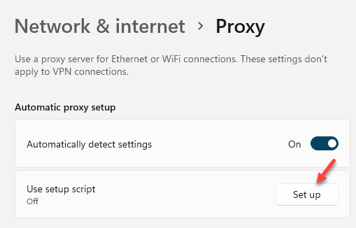Configuração automática de proxy de rede e Internet Usar configuração de script de configuração