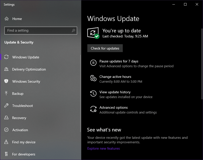 „Windows 10“ patikrinkite, ar nėra naujinių