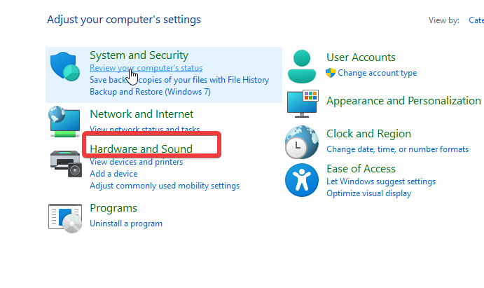 hardware en geluid in het configuratiescherm